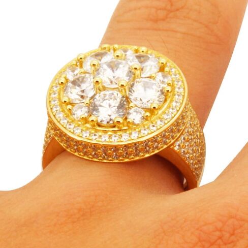 925 Sterling Silver 14K White/Yellow Gold Finish AAA Cubic Zirconia Big Hip Hop Ring For Men Fine Jewelry in Saudi Arabia