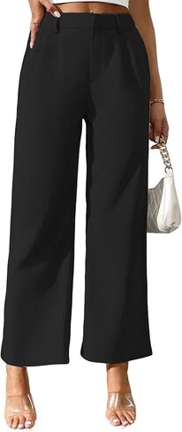 Wide Leg Work Pants Women Loose Straight Business Casual Dress Pants Palazzo Trousers with Elastic in The Back in Saudi Arabia