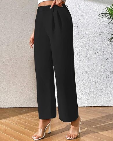 Wide Leg Work Pants Women Loose Straight Business Casual Dress Pants Palazzo Trousers with Elastic in The Back in Saudi Arabia