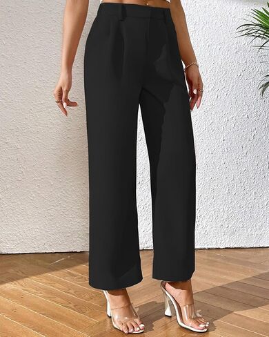 Wide Leg Work Pants Women Loose Straight Business Casual Dress Pants Palazzo Trousers with Elastic in The Back in Saudi Arabia