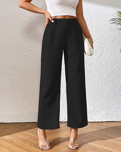 Wide Leg Work Pants Women Loose Straight Business Casual Dress Pants Palazzo Trousers with Elastic in The Back in Saudi Arabia