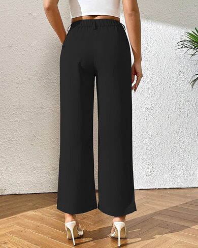 Wide Leg Work Pants Women Loose Straight Business Casual Dress Pants Palazzo Trousers with Elastic in The Back in Saudi Arabia