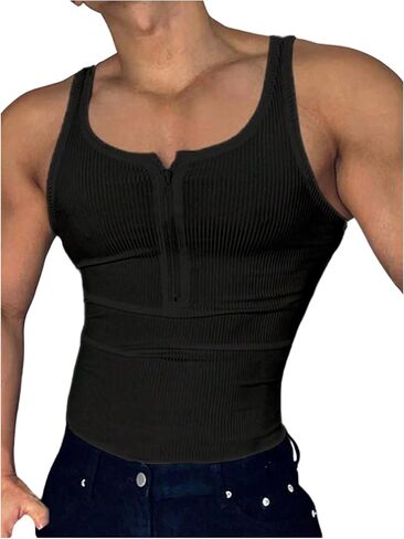 Gorglitter Men Half Zip Henley Tank Top Slociveless Shirt Muscle Sirt in Kuwait