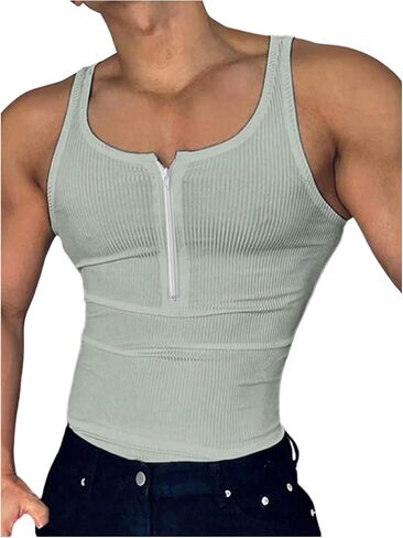 Gorglitter Men Half Zip Henley Tank Top Slociveless Shirt Muscle Sirt in Kuwait