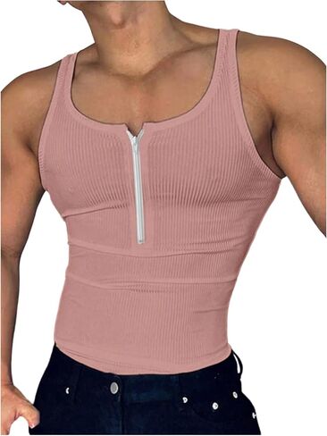 Gorglitter Men Half Zip Henley Tank Top Slociveless Shirt Muscle Sirt in Kuwait