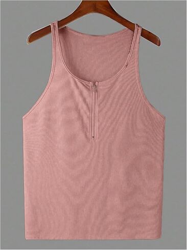Gorglitter Men Half Zip Henley Tank Top Slociveless Shirt Muscle Sirt in Kuwait