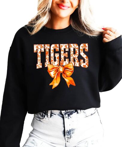 Olive Loves Apple Tigers Orange Bow Sweatshirt for Women Teens and Girls Floral Sports Pullover in Saudi Arabia