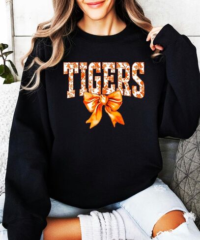 Olive Loves Apple Tigers Orange Bow Sweatshirt for Women Teens and Girls Floral Sports Pullover in Saudi Arabia