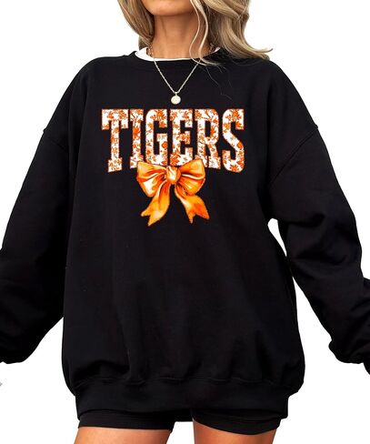 Olive Loves Apple Tigers Orange Bow Sweatshirt for Women Teens and Girls Floral Sports Pullover in Saudi Arabia