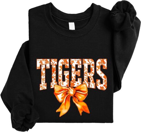 Olive Loves Apple Tigers Orange Bow Sweatshirt for Women Teens and Girls Floral Sports Pullover in Saudi Arabia