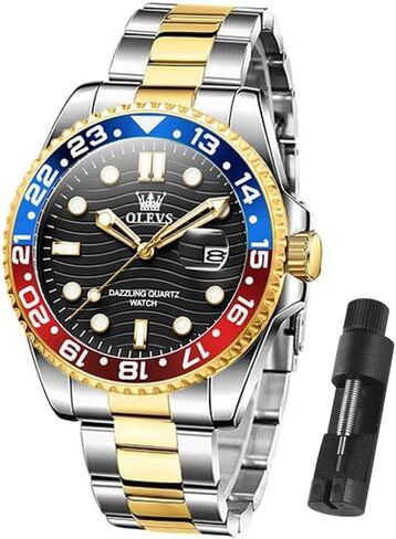 OLEVS Watch Men Luxury Big Face Dress Easy Read Mens Watches with Date Waterproof Luminous Stainless Steel Watches for Men Business Fashion Analog Quartz Men's Wrist Watches Rotatable Bezel Men Watch in Saudi Arabia