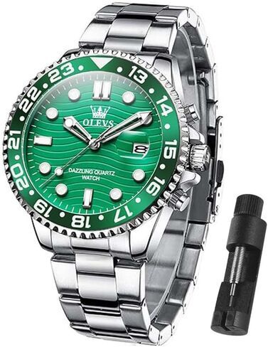 OLEVS Watch Men Luxury Big Face Dress Easy Read Mens Watches with Date Waterproof Luminous Stainless Steel Watches for Men Business Fashion Analog Quartz Men's Wrist Watches Rotatable Bezel Men Watch in Saudi Arabia