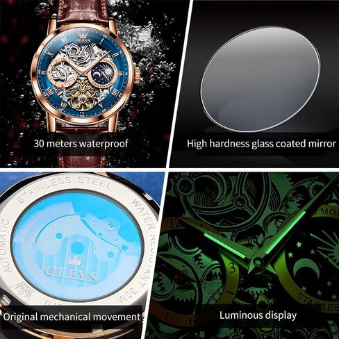 OLEVS Mens Automatic Watches Self-Winding Starry Sky Diamond Skeleton Luxury Wrist Watch Waterproof Luminous in Saudi Arabia