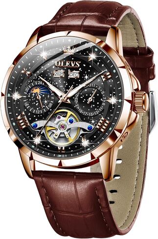 OLEVS Mens Automatic Watches Self-Winding Starry Sky Diamond Skeleton Luxury Wrist Watch Waterproof Luminous in Saudi Arabia