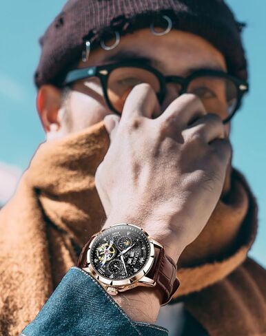 OLEVS Mens Automatic Watches Self-Winding Starry Sky Diamond Skeleton Luxury Wrist Watch Waterproof Luminous in Saudi Arabia