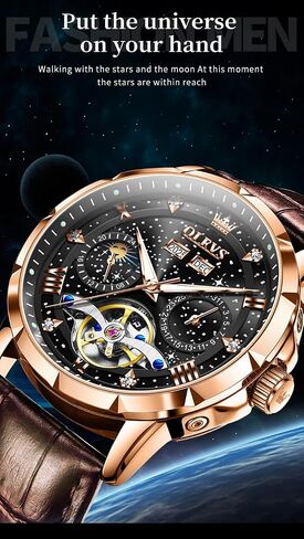 OLEVS Mens Automatic Watches Self-Winding Starry Sky Diamond Skeleton Luxury Wrist Watch Waterproof Luminous in Saudi Arabia