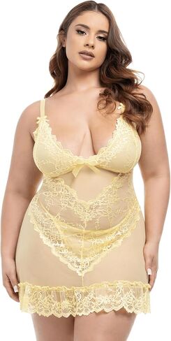 Oh là là Chéri Women's Plus Sexy Valentine Soft Cup Lace Babydoll with G-String in Kuwait