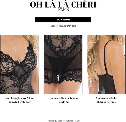Oh là là Chéri Women's Plus Sexy Valentine Soft Cup Lace Babydoll with G-String in Kuwait