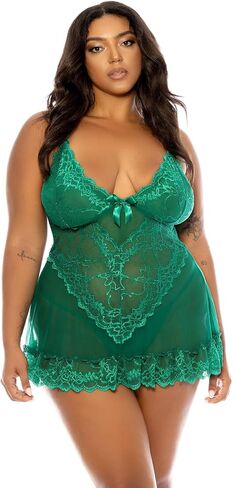 Oh là là Chéri Women's Plus Sexy Valentine Soft Cup Lace Babydoll with G-String in Kuwait