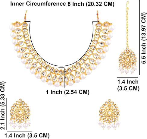 Efulgenz Kundan Necklace Indian Jewelry Kundan Crystal Faux Pearl Necklace Set Bollywood Wedding Choker Necklace Earrings Maang Tikka Bridal Set for Women in Saudi Arabia