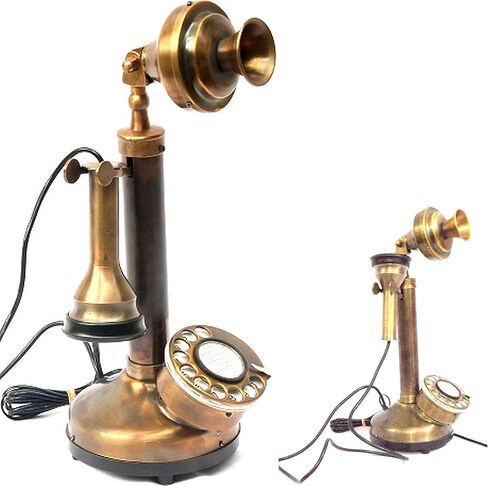 Vintage Antique Candlestick Rotary Dial Phone Brass Finish Table Decorative Telephone Antique Replica Telephone Home & Office Decor in Saudi Arabia