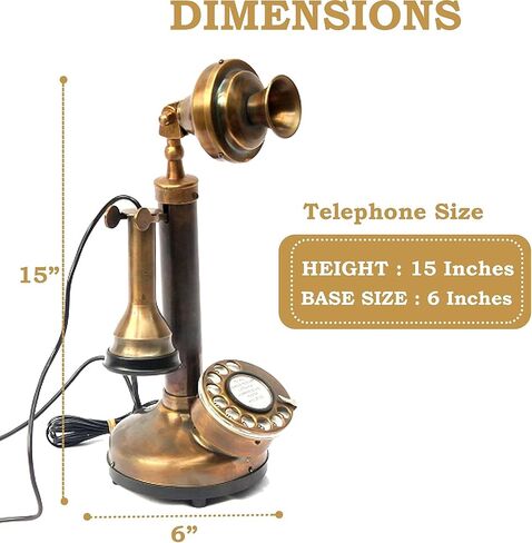 Vintage Antique Candlestick Rotary Dial Phone Brass Finish Table Decorative Telephone Antique Replica Telephone Home & Office Decor in Saudi Arabia
