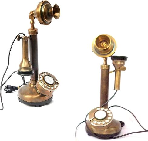 Vintage Antique Candlestick Rotary Dial Phone Brass Finish Table Decorative Telephone Antique Replica Telephone Home & Office Decor in Saudi Arabia