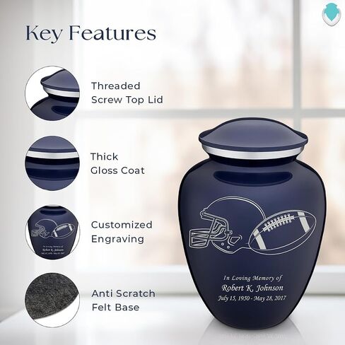 Geturns Embrace Adult Personalized Football Cremation Urns for Human Ashes I Large Cobalt Blue Funeral Urn for Men and Women I 200 lbs in Saudi Arabia