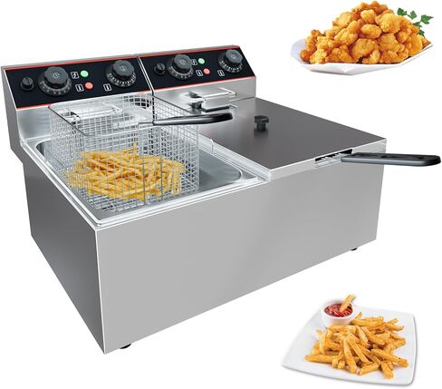 مقلاة عميقة تجارية مع سلة ، 6.3 كيو تي/6 لتر مقلاة كهربائية كهربائية من الفولاذ المقاوم للصدأ مع التحكم في درجة الحرارة للمطعم والاستخدام المنزلي ، 1500 واط in Kuwait