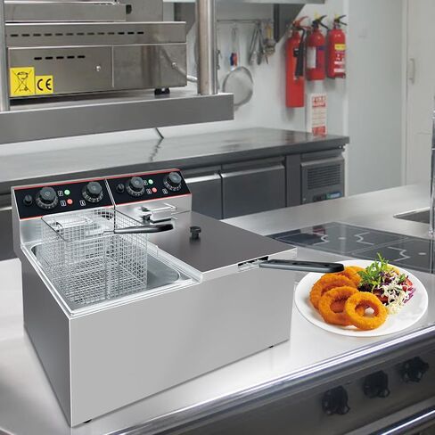 مقلاة عميقة تجارية مع سلة ، 6.3 كيو تي/6 لتر مقلاة كهربائية كهربائية من الفولاذ المقاوم للصدأ مع التحكم في درجة الحرارة للمطعم والاستخدام المنزلي ، 1500 واط in Kuwait