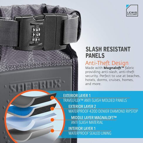 Lewis N. Clark Safebox Portable Safe with Anti Theft Combination Lock and Slash Resistant Material to Protect Wallet, iPhone and Valuables at the Beach, Pool, Camping + Hotel, Small in Kuwait