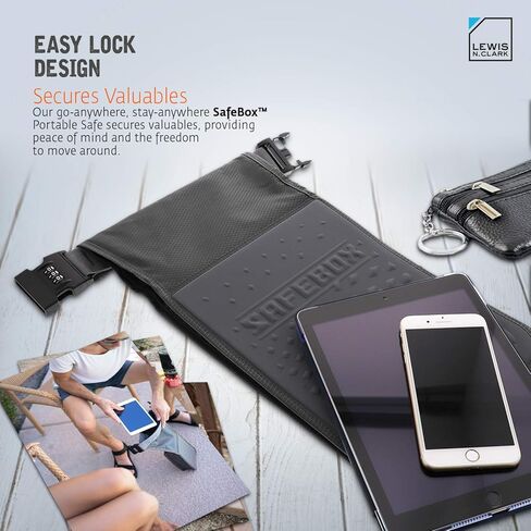 Lewis N. Clark Safebox Portable Safe with Anti Theft Combination Lock and Slash Resistant Material to Protect Wallet, iPhone and Valuables at the Beach, Pool, Camping + Hotel, Small in Kuwait
