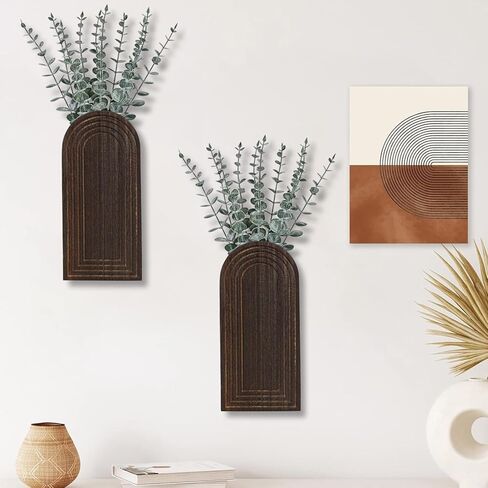 Dnnnii 2 حزمة من مزهريات الحائط الخشبية الحديثة - ديكور المدخل، فن الحائط الخشبي، ديكور المدخل - مزرعة حديثة وديكور جدار الحمام بوهو - مثالي لغرفة الطعام، أو غرفة المعيشة، أو أي مساحة حائط ضيقة (أسود) in Kuwait