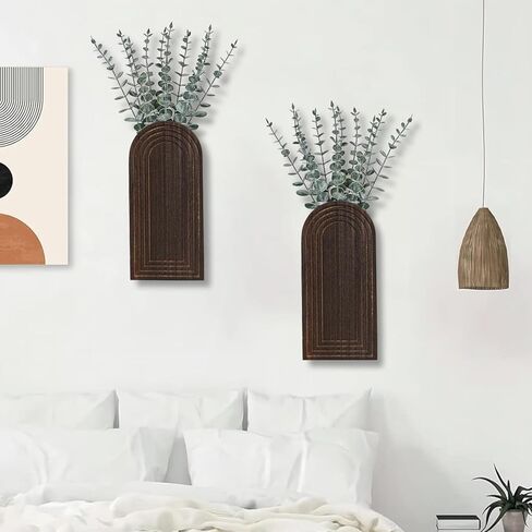 Dnnnii 2 حزمة من مزهريات الحائط الخشبية الحديثة - ديكور المدخل، فن الحائط الخشبي، ديكور المدخل - مزرعة حديثة وديكور جدار الحمام بوهو - مثالي لغرفة الطعام، أو غرفة المعيشة، أو أي مساحة حائط ضيقة (أسود) in Kuwait