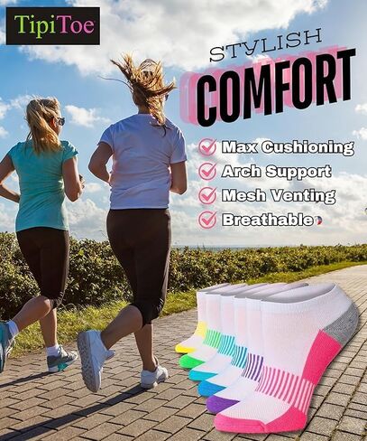 Tipi Toe Women's Athletic Cushioned Comfort Ankle Socks With Arch Support, Mesh Design. Perfect for Running & Sports (6 Pack) in Kuwait