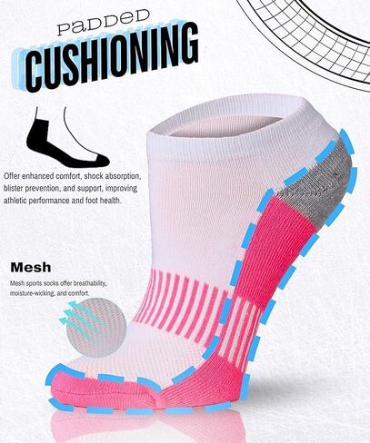 Tipi Toe Women's Athletic Cushioned Comfort Ankle Socks With Arch Support, Mesh Design. Perfect for Running & Sports (6 Pack) in Kuwait
