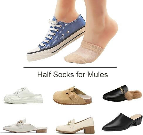 Women's Toe Topper Socks Cotton Half Socks for Women Grip Non Slip Liner No Show Toe Covers for Mules 6/8 Pairs in Saudi Arabia