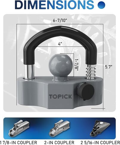 Heavy-Duty Trailer Coupler Lock with PVC-Coated U-Bolt, Universal Fit for 1-7/8", 2", 2-5/16" Hitch Couplers, Anti-Theft Security for RV, Boat, Utility Trailers, Grey in Kuwait
