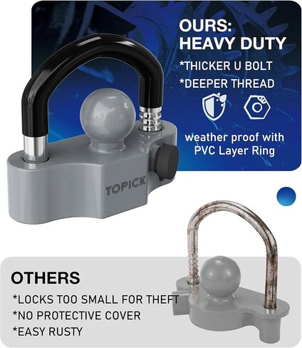 Heavy-Duty Trailer Coupler Lock with PVC-Coated U-Bolt, Universal Fit for 1-7/8", 2", 2-5/16" Hitch Couplers, Anti-Theft Security for RV, Boat, Utility Trailers, Grey in Kuwait