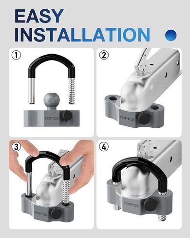 Heavy-Duty Trailer Coupler Lock with PVC-Coated U-Bolt, Universal Fit for 1-7/8", 2", 2-5/16" Hitch Couplers, Anti-Theft Security for RV, Boat, Utility Trailers, Grey in Kuwait
