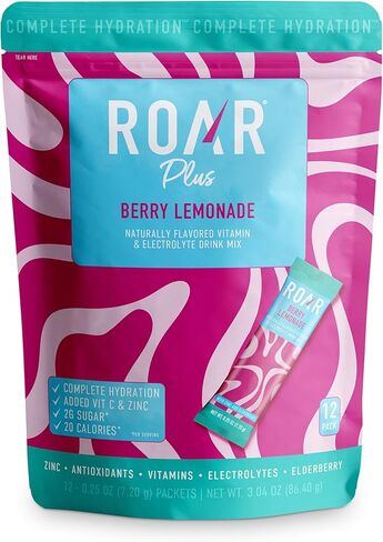 Roar Complete Hydration Powder Plus - Hydration Packets with Zinc and Elderberry - Electrolytes Powder No GMOs, Gluten Free - Berry Lemonade - 12 pc in Kuwait