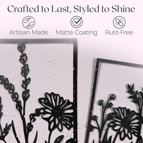 GALLERY GRACE Floral Metal Wall Art for Living Room - 4 Pieces, 16" x 11" Handmade Floral Metal Wall Decor for Bedroom, Living Room, Office - Modern, Boho, Minimalist Style in Saudi Arabia