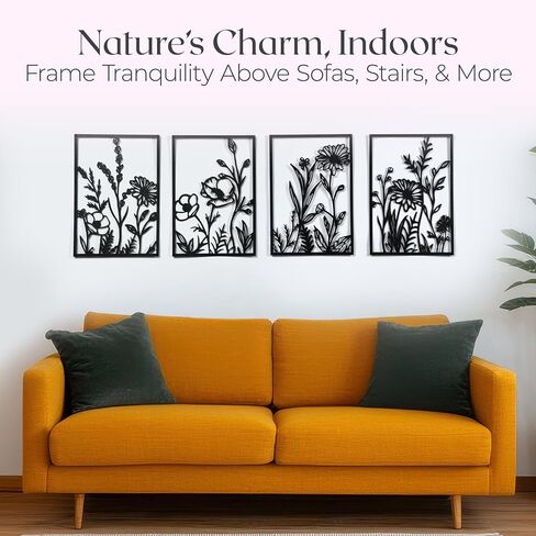 GALLERY GRACE Floral Metal Wall Art for Living Room - 4 Pieces, 16" x 11" Handmade Floral Metal Wall Decor for Bedroom, Living Room, Office - Modern, Boho, Minimalist Style in Saudi Arabia