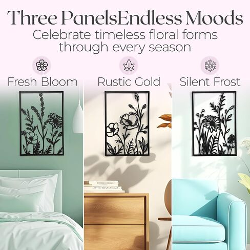 GALLERY GRACE Floral Metal Wall Art for Living Room - 4 Pieces, 16" x 11" Handmade Floral Metal Wall Decor for Bedroom, Living Room, Office - Modern, Boho, Minimalist Style in Saudi Arabia