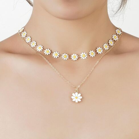 HUASAI Daisy Necklace for Women White Flower Choker Necklace Daisy Pearl Necklaces Summer Jewelry for Women 2025 in Kuwait