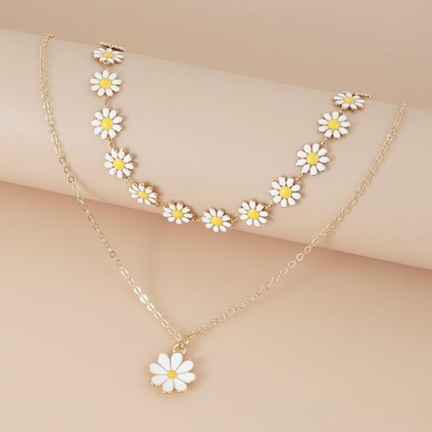 HUASAI Daisy Necklace for Women White Flower Choker Necklace Daisy Pearl Necklaces Summer Jewelry for Women 2025 in Kuwait