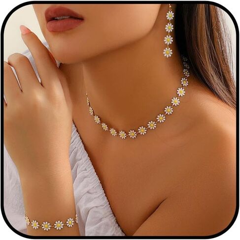 HUASAI Daisy Necklace for Women White Flower Choker Necklace Daisy Pearl Necklaces Summer Jewelry for Women 2025 in Saudi Arabia