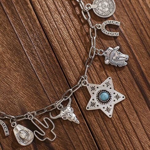 Western Necklaces for Women Cowgirl Outfits Cowgirl Necklace for Women Cowboy Boot Hat Bull Head Pearl Cross Turquoise Necklace Western Outfits for Women in Kuwait