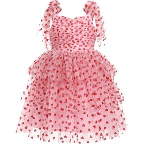 IMEKIS Toddler Kids Girls Birthday Dress Shiny Heart Tulle Ruffled Tutu Dresses Tea Party Photo Shoot 4-10T in Kuwait
