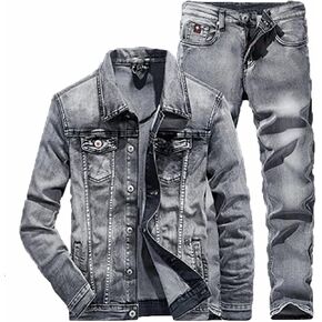 Men's Slim Fit Denim Long Sleeve Jacket + Pants Business Casual 2-Piece Jeans Sets in Saudi Arabia